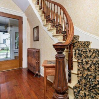 winding carpeted staircase